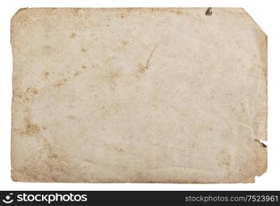 Old paper sheet isolated on white background. Abstract cardboard texture