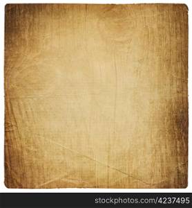 Old paper sheet with vintage wooden texture. Isolated on white.