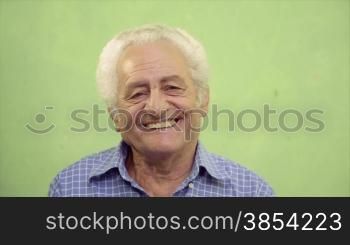 Old people portraits, three happy elderly men smiling and looking at camera. Sequence