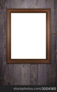 Old picture frame on vintage wood wall.