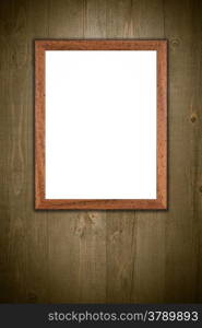 Old picture frame on vintage wood wall.