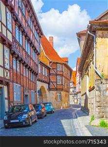 Old picturesque street in Quedlinburg, Germany