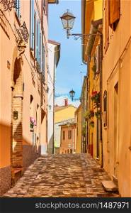 Old picturesque street in Santarcangelo di Romagna town, Rimini, Italy