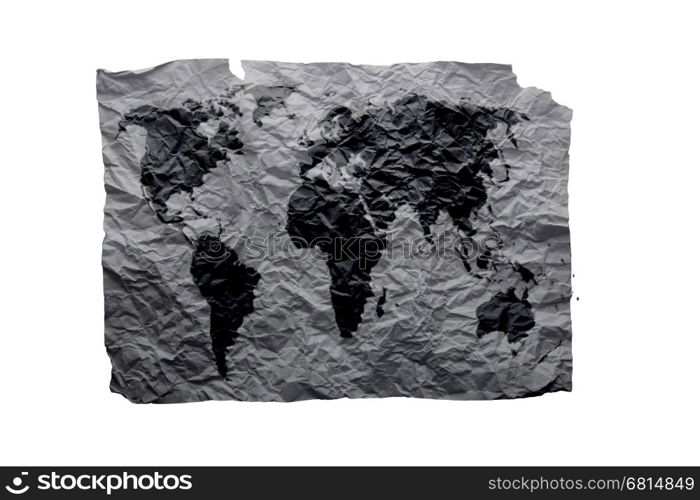 Old piece of paper, world map isolated