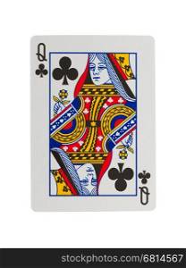 Old playing card (queen) isolated on a white background
