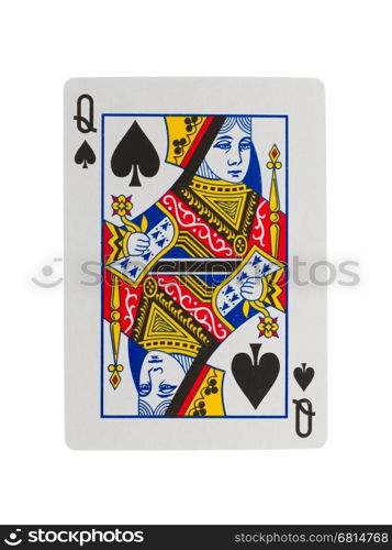 Old playing card (queen) isolated on a white background