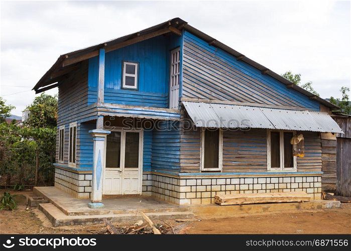 Old poor blue house near Da Lat in Vietnam