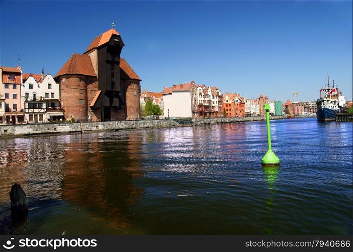 old port in gdansk - the free city of Gdansk - 2009 Danzig, Poland, famous wooden crane from the 13th century