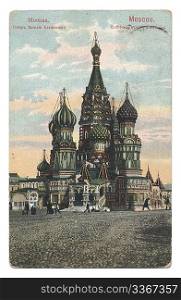 old post card with Moscow cathedral of Vasiliy Beatific