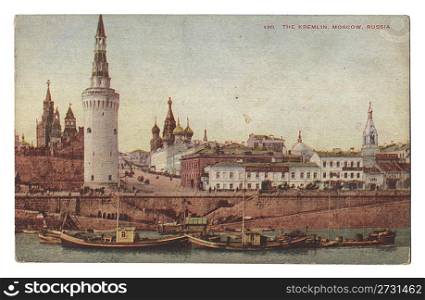 Old post card with the image of Kremlin and Kremlin palace