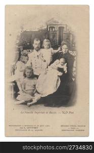 Old postal card with the Russian imperial family