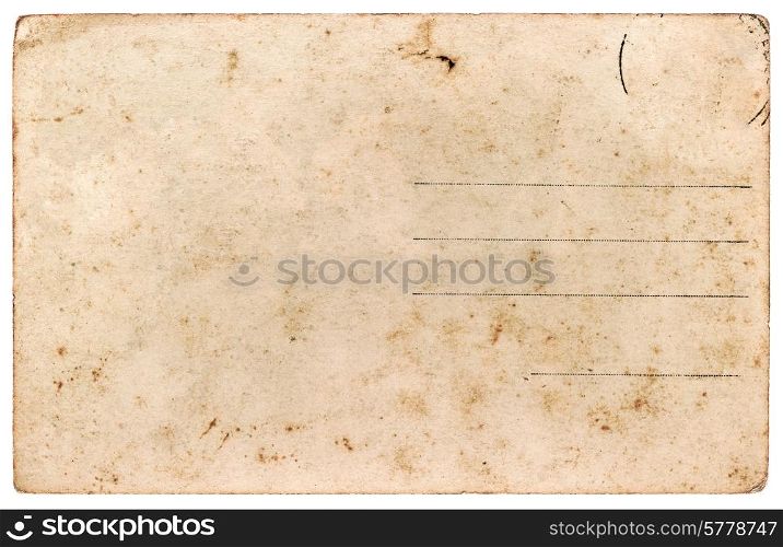 old postcard. blank paper sheet isolated on white background