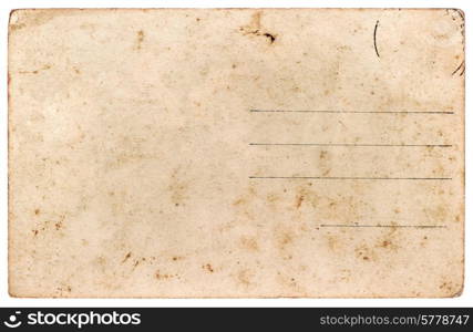 old postcard. blank paper sheet isolated on white background