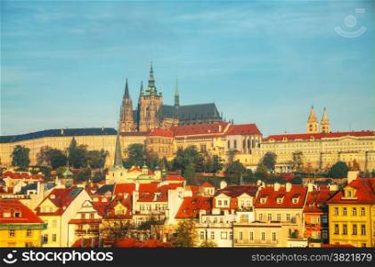 Old Prague cityscape overview in the morning