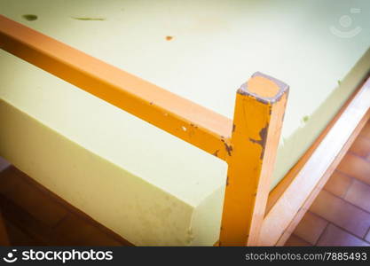 Old psychiatric hospital. Old bed in psychiatric ward