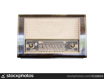 Old radio receiver of the last century isolate on over white background