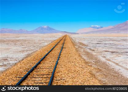 Old railway in Salar de Uyuni (salt flat), Bolivia