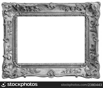 Old rectangular vintage wooden old silver-plated frame, isolated on white background, with cliping path