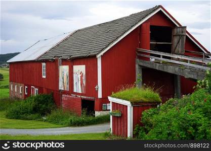 Old red barn in Norway