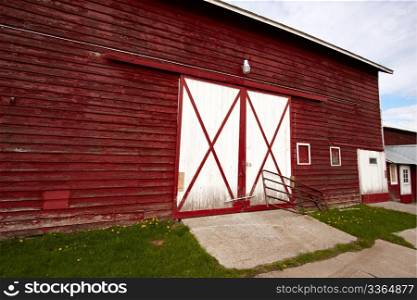 Old red barn in the countryside.
