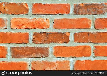 Old red brick and mortar wall background.