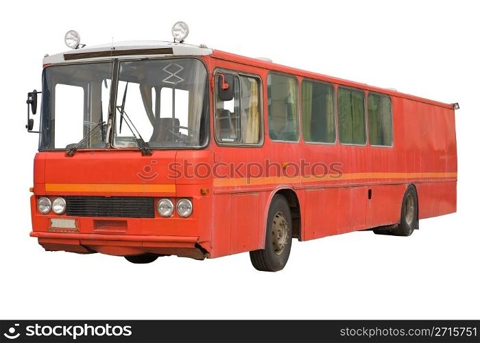 Old red bus isolated over white