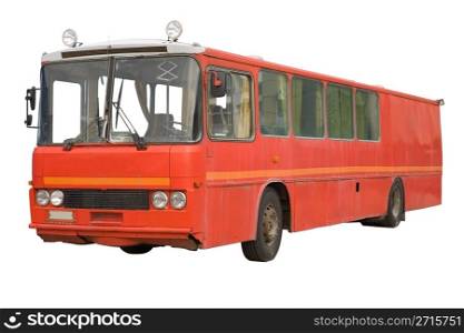 Old red bus isolated over white