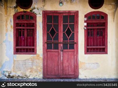Old red grunge door. Old city collection.
