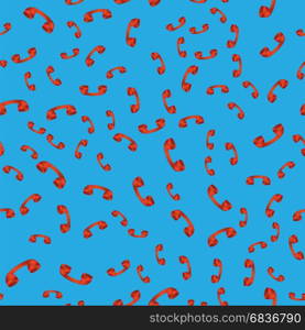 Old Red Phone Seamless Pattern on Blue Background. Old Red Phone Seamless Pattern