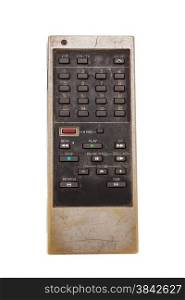 Old remote control for television isoated on white with clipping path