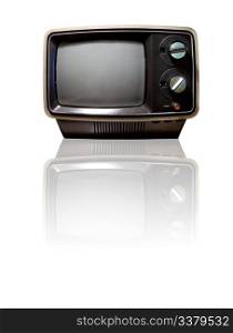 Old retro TV isolated on white with reflection - clipping path