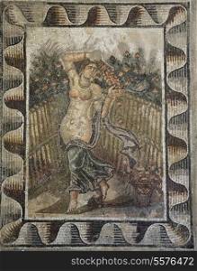 old roman mosaic art at museum in tunis africa