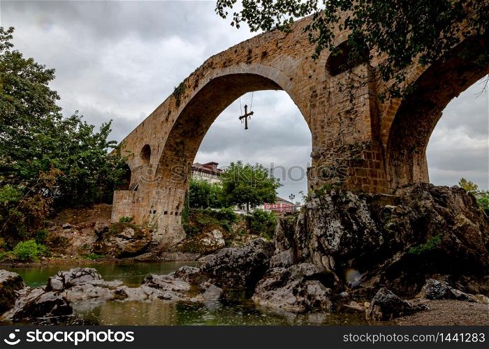 Old Roman stone bridge in Cangas de Onis, Asturias, Spain. Roman bridge
