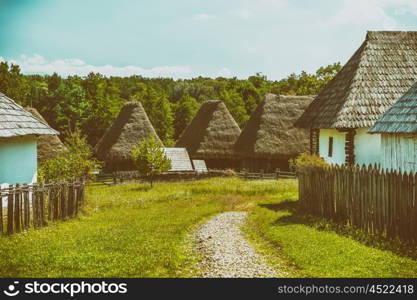 Old Romanian Village View In The Carpathian Mountains