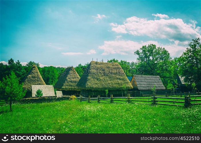 Old Romanian Village View In The Carpathian Mountains