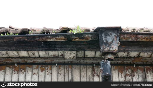 Old roof of house white isolated.