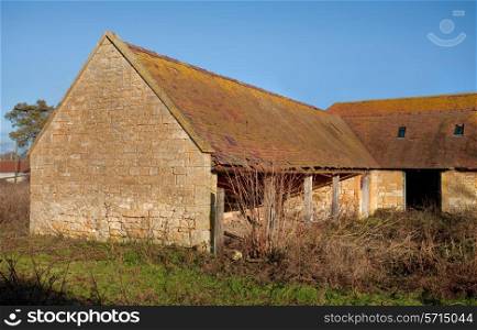 Old ruined shelter shed, Gloucestershire, England.