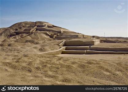 Old ruins in a desert, Cahuachi, Nazca, Ica Region, Peru