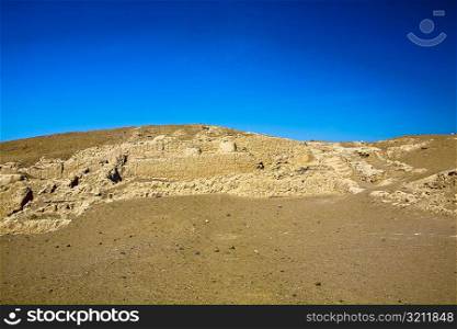 Old ruins in a desert, Cahuachi, Nazca, Ica Region, Peru