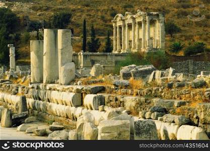 Old ruins of a building, Celsus Library, Ephesus, Turkey