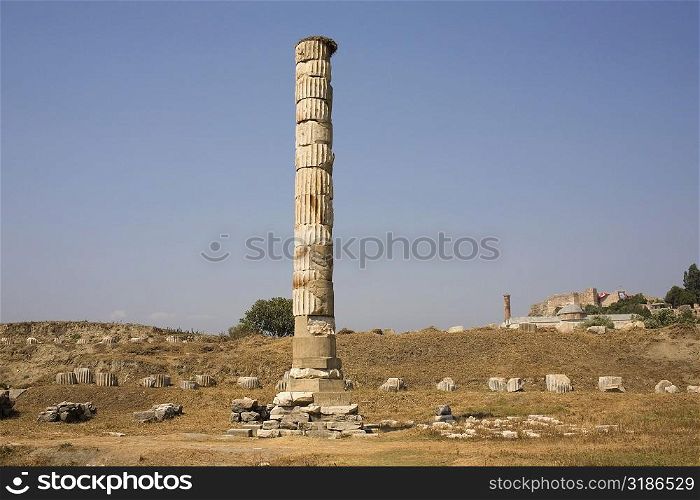 Old ruins of a column, Ephesus, Turkey