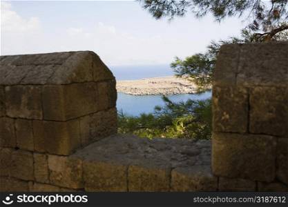 Old ruins of a fortified wall, Rhodes, Dodecanese Islands, Greece