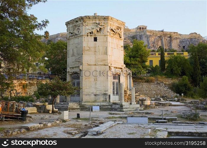 Old ruins of a tower, Tower Of The Winds, Roman Agora, Athens, Greece