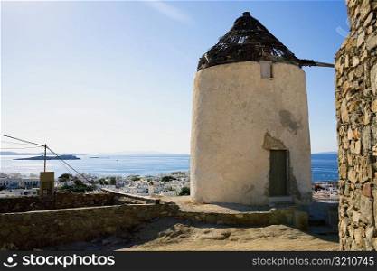 Old ruins of a traditional windmill, Mykonos, Cyclades Islands, Greece