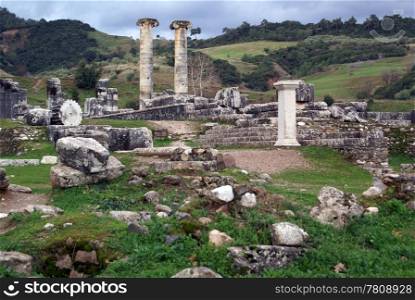 Old ruins of Artemis temple in Sardis, Turkey