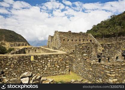 Old ruins of buildings, Choquequirao, Inca, Cusco Region, Peru