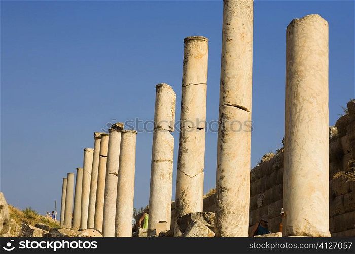 Old ruins of columns in a row, Ephesus, Turkey
