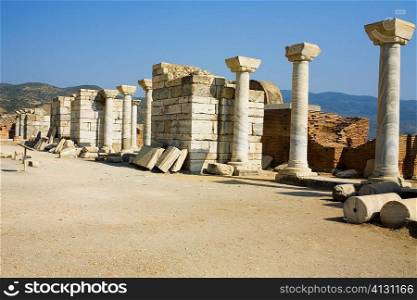Old ruins of columns in a row, Ephesus, Turkey