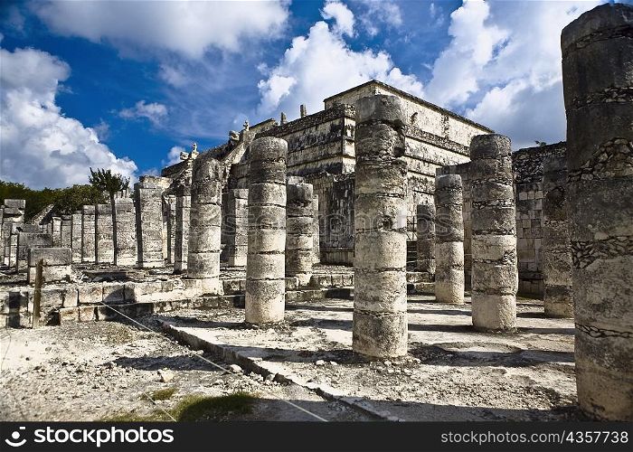 Old ruins of columns, Plaza of the Thousand Columns, Chichen Itza, Yucatan, Mexico