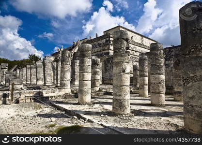 Old ruins of columns, Plaza of the Thousand Columns, Chichen Itza, Yucatan, Mexico